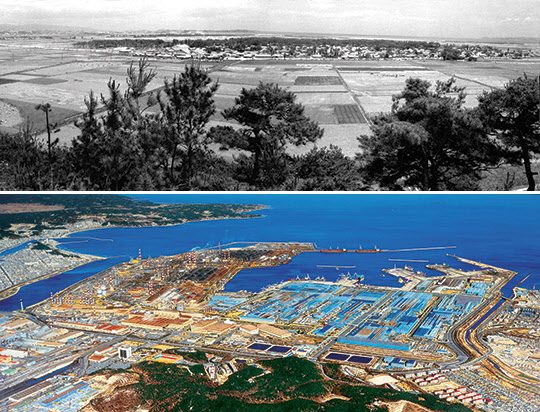 1968년(위)과 1978년 포항제철 부지 전경.